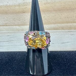 Sterling silver gold tone gemstones ring 925